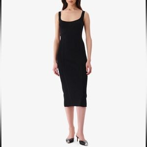IRO Sahkyo Black Silk Square Neck Bodycon Midi Dress Size Medium NWT